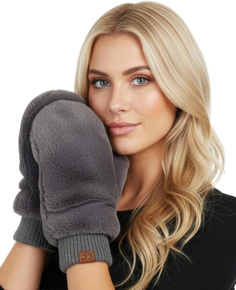 Funky Junque Faux Fur Flip Mittens Womens Warm Convertible Fingerless Gloves - Image 1